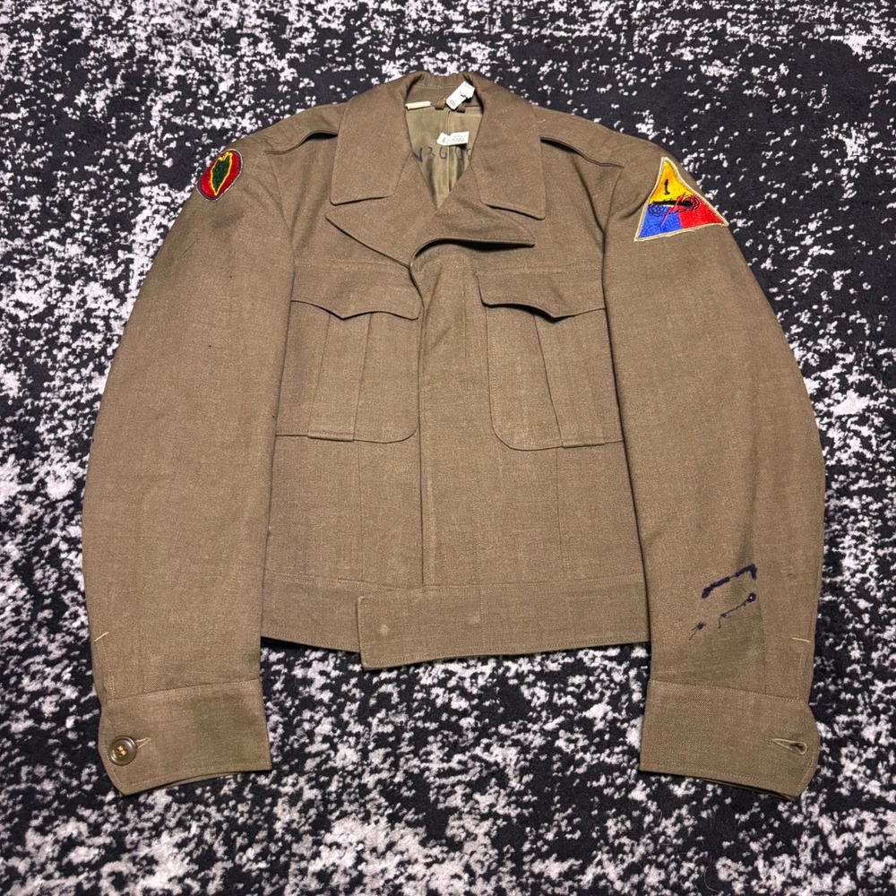 Vintage 1946 US Army Ike Jacket Wool Field 1st Armored Division Olive Drab 34R